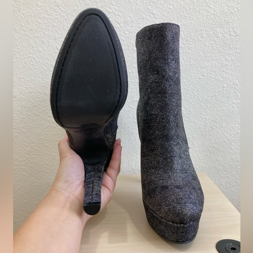 Guess Dejah Glitter Finish Charcoal Grey Platform Booties with Side Zip Size 6 - Picture 9 of 10